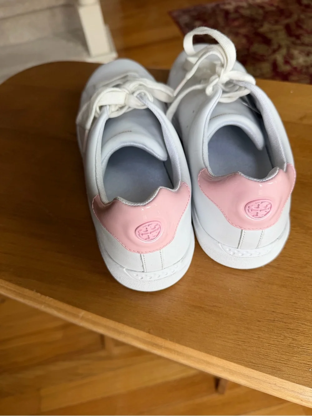 Tory Burch White Leather Sneakers with Pink Accents – Women’s Size 13
